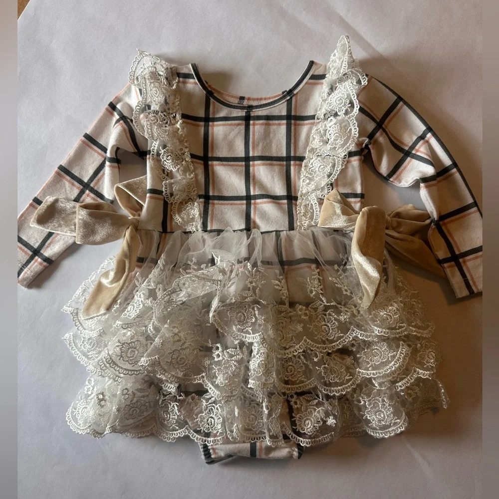 Be Girl Plaid & Lace Romper